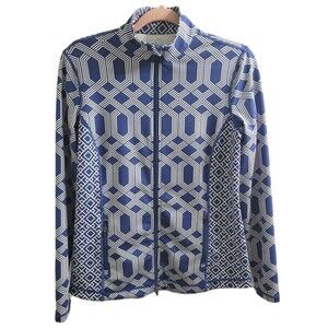 J.McLaughlin Catalina Cloth Geometric Zip Jacket Blue White Small Stretch